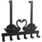 Cuier metalic pentru usa in forma de lebada, cu carlige &ndash; suport decorativ și practic pentru haine și accesorii, 33 x 18 cm, negru