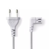 Cablu Alimentare Euro - IEC-320-C7 Cotit 3m Alb Nedis, 2 Pini, Unghi Stanga/Dreapta