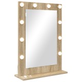 Oglinda Toaleta vidaXL Stejar Sonoma 70x50 cm cu LED, Bej, Montare Perete, Machiaj, Dormitor/Baie