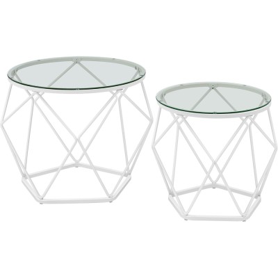 VASAGLE Set 2 masute rotunde, blat sticla securizata, cadru metalic alb, 40 si 50 cm, alb Household NewTrend foto