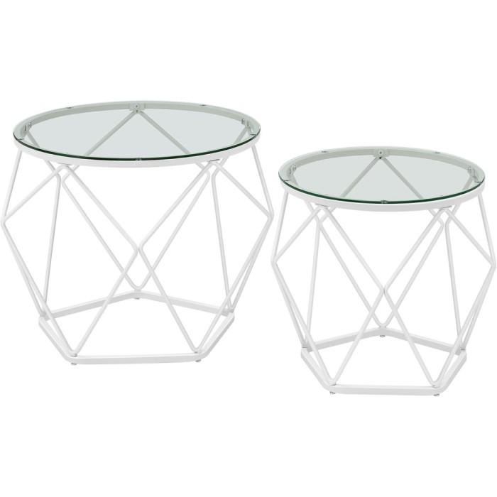 VASAGLE Set 2 masute rotunde, blat sticla securizata, cadru metalic alb, 40 si 50 cm, alb Household NewTrend