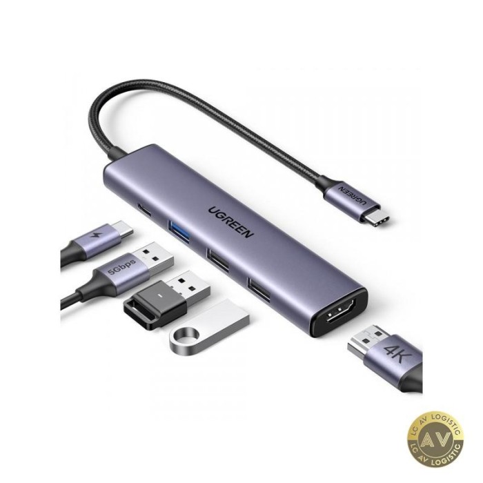Hub USB-C UGREEN CM478 1 x USB-A 3.0 - 2 x USB-A - 1 x USB-C - 1 x HDMI Gri