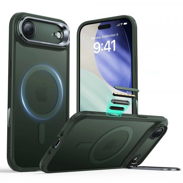 Husa MagSafe pentru Apple iPhone 17 Air, ESR, Classic Hybrid Kickstand, Verde Satinata