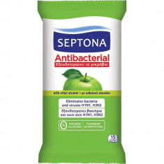 Servetele Umede Antibacteriene SEPTONA, 15 Buc/Set, Oferta 2+1 Pachete, Parfum de Mere Verzi, Servetele Umede Septona, Servetele Antibacteriene Septon foto