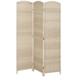HOMCOM Paravan Interior cu 3 Panouri Pliabil, 135x180 cm, Separatoare &Icirc;mpletit din PP și Lemn de Pin, Stejar | Aosom Romania