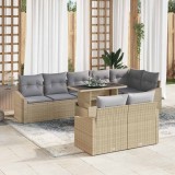 Cumpara ieftin Set de mobilier de grădină , 9 piese. Canapea cu perne, din rattan poliester bej.