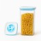 Recipient depozitare alimente 2l transparent cu capac albastru-alb, cutie tip container pentru cereale, paste, faina sau gustari, 11.5x23 cm