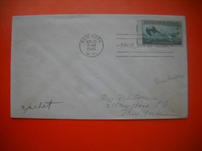 HOPCT PLIC S FDC NR 750 PAZA DE COASTA 1945 -SUA -CIRCULAT foto