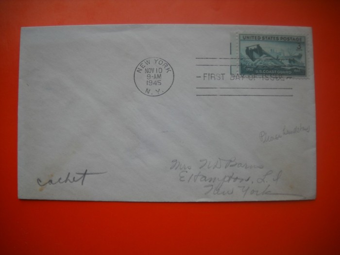 HOPCT PLIC S FDC NR 750 PAZA DE COASTA 1945 -SUA -CIRCULAT