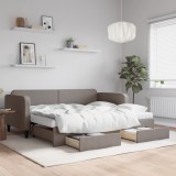 Cumpara ieftin Pat de zi cu extensie și sertare, gri taupe, 90x200 cm, textil
