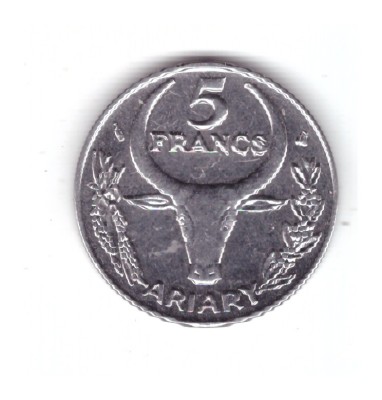 Moneda Madagascar 5 francs/franci 1 ariary 1996, stare foarte buna, curata foto
