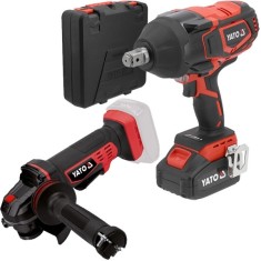 Yato YT-828075 + YT-82827 - Masina de insurubat cu impact cu 1 acumulator Li-Ion 18 V 4 Ah patrat 3/4 inch 2000 Nm valiza plastic + Polizor unghiular foto