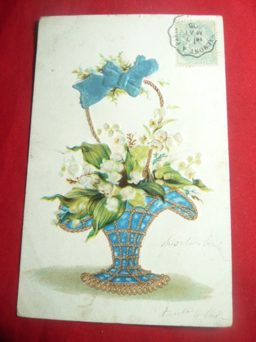 Ilustrata TCV circ. Franta 1905- Cos cu Lacramioare ,in relief -litografie