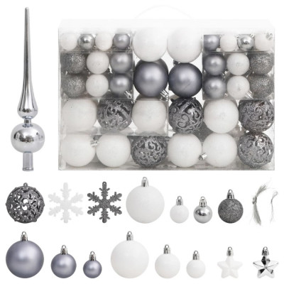 vidaXL Set globuri de Crăciun 111 buc., alb și gri, polistiren foto