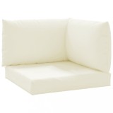 Perne de canapea din paleti, 3 buc., alb crem, material textil