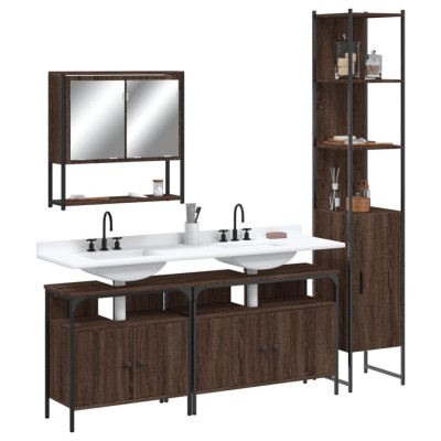 vidaXL Set mobilier de baie, 4 piese, stejar maro, lemn prelucrat 3214689 foto