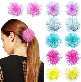 Buc Benzi din folie Pom Pom Legături de păr Tinsel Minge pufoasă Suporturi elastice pentru coadă de cal Scrunchies drăguț strălucitoare Pompon Cosplay, Oem