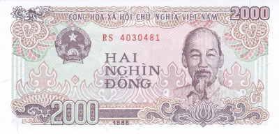 Bancnota Vietnam 2.000 Dong 1988 - P107a UNC foto