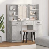 Set masă toaletă cu LED, 3 piese, gri beton, lemn prelucrat