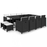 Cumpara ieftin Set Mobilier Gradina Gossi, 13 Piese, Poliratan Negru, Perne Incluse, Masa Sticla, Scaune, Taburete, Exterior Terasa