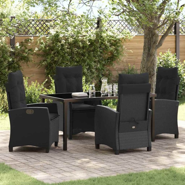 vidaXL Set de masă pentru grădină 5 pcs Negru poliratan