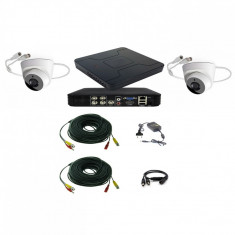 Kit supraveghere video intrare scara bloc 2 camere profesionale Full HD 2MP 1080p + DVR 4 canale 5MP + Sursa + Cablu sertizat foto