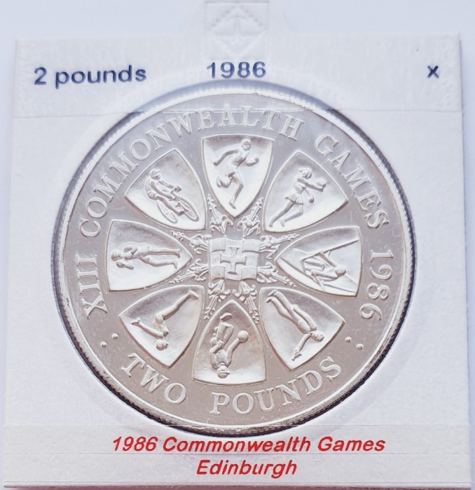 81 Guernsey 2 Pounds 1986 XIII Commonwealth Games km 48 proof argint