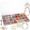 Kit de confectionare bratari, 30 tipuri de margele, 900 piese, rola cu fir, mini brelocuri, foarfeca, 27x13x2.5 cm - Multicolor, Kruzzel