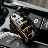 Husa de protectie Luxury Line compatibila cu cheie auto Audi A4, A3, A6, A8, TT, Q7, 3 Butoane, Negru/Auriu CS-CAR-023