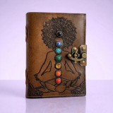 Jurnal din Piele Naturala Maro Patinata , z7 Chakra, cu Pietre Semipretioase (13x18 cm) , Agenda Vintage Mistica cu Inchizatoare Metalica