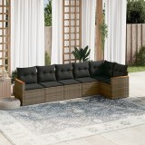 Set mobilier grădină cu perne, 6 piese, gri, poliratan