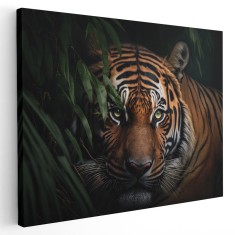 Tablou canvas tigru in salbaticie, negru, maro, verde 1113 Tablou canvas pe panza CU RAMA 40x60 cm