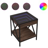 Cumpara ieftin Noptiera cu LED infinity, stejar maro, 40x40x49 cm