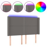 Cumpara ieftin Tablie de pat cu LED, gri, 147x16x118/128 cm, piele ecologica
