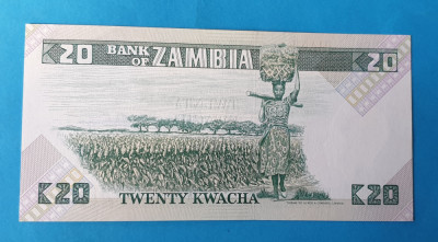 20 Kwacha anii 1980 Bancnota veche Africa - Zambia - stare foarte buna UNC foto