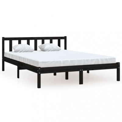 Cadru de pat, negru, 140x190 cm, lemn de pin masiv foto