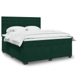 vidaXL Pat box spring cu saltea, verde &icirc;nchis, 180x200 cm, catifea 3290993