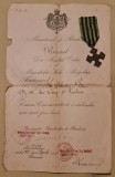 Brevet si Medalie Crucea Comemorativa 1916 - 1918.