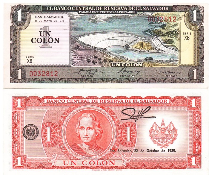 El Salvador 1 Colon 11.05.1978 P-125a UNC (22.10.1980)
