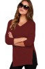 BL970-81 Bluza casual cu decolteu in V si crapaturi laterale, L, M/L
