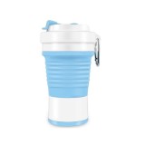 Recipient pliabil din silicon eMazing, ideal pentru călătorii, camping, cu capacitate de 750 ml și pai inclus, dimensiuni 11.6 X 19.3, culoare albastr