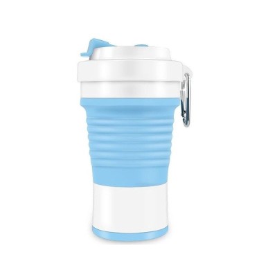 Recipient pliabil din silicon eMazing, ideal pentru călătorii, camping, cu capacitate de 750 ml și pai inclus, dimensiuni 11.6 X 19.3, culoare albastr foto