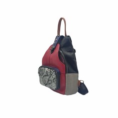 Rucsac multicolor din piele naturala, negru rosu gri argintiu foto