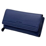 Portofel dama din Piele Naturala Micutz&reg;, 19x10x5 cm, La Scala Luxury, Multe Compartimente, Albastru, Negru, Rosu, Turcoaz