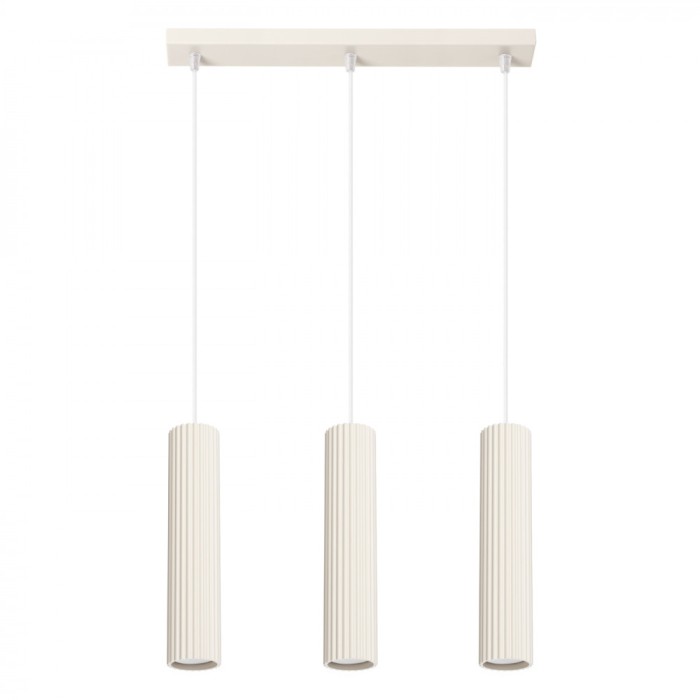 Lampă Suspendată Karbon Bej Aluminiu Cu 3 Becuri Tub Minimalistă De Interior.