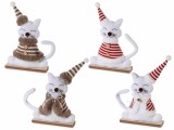Set 4 figurine Pisicute Craciun lemn textil multicolor II cm 15x6x23