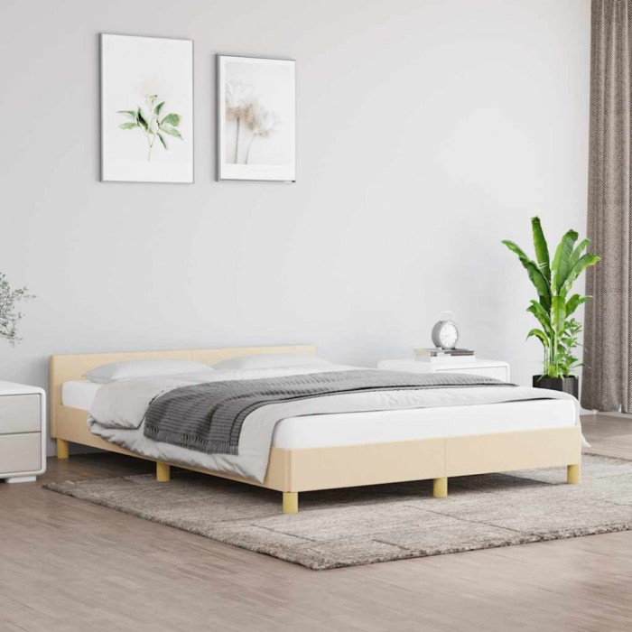 vidaXL Cadru de pat fără saltea, crem, 140x190 cm, textil