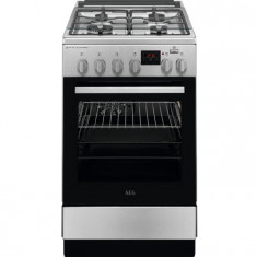 Aragaz AEG steamBake AirFry CKB56480BM, Mixt, 4 arzatoare gaz, Cuptor electric 58 L, Grill, 50x60 cm, Inox