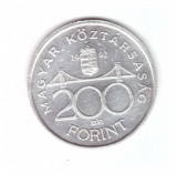 Moneda Ungaria 200 forint 1992 Comemorativa Banca Nationala, stare foarte buna, Europa, Argint