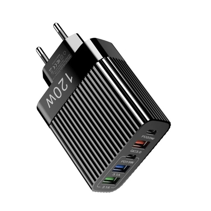 Alimentator USB A x3+tipC x2 retea 120W negru